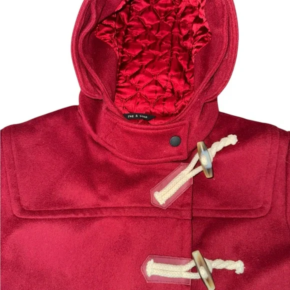 Rag & Bone 100% Wool Made in USA Quilted Lined Red Duffle Coat Women’s Large - Picture 2 of 7